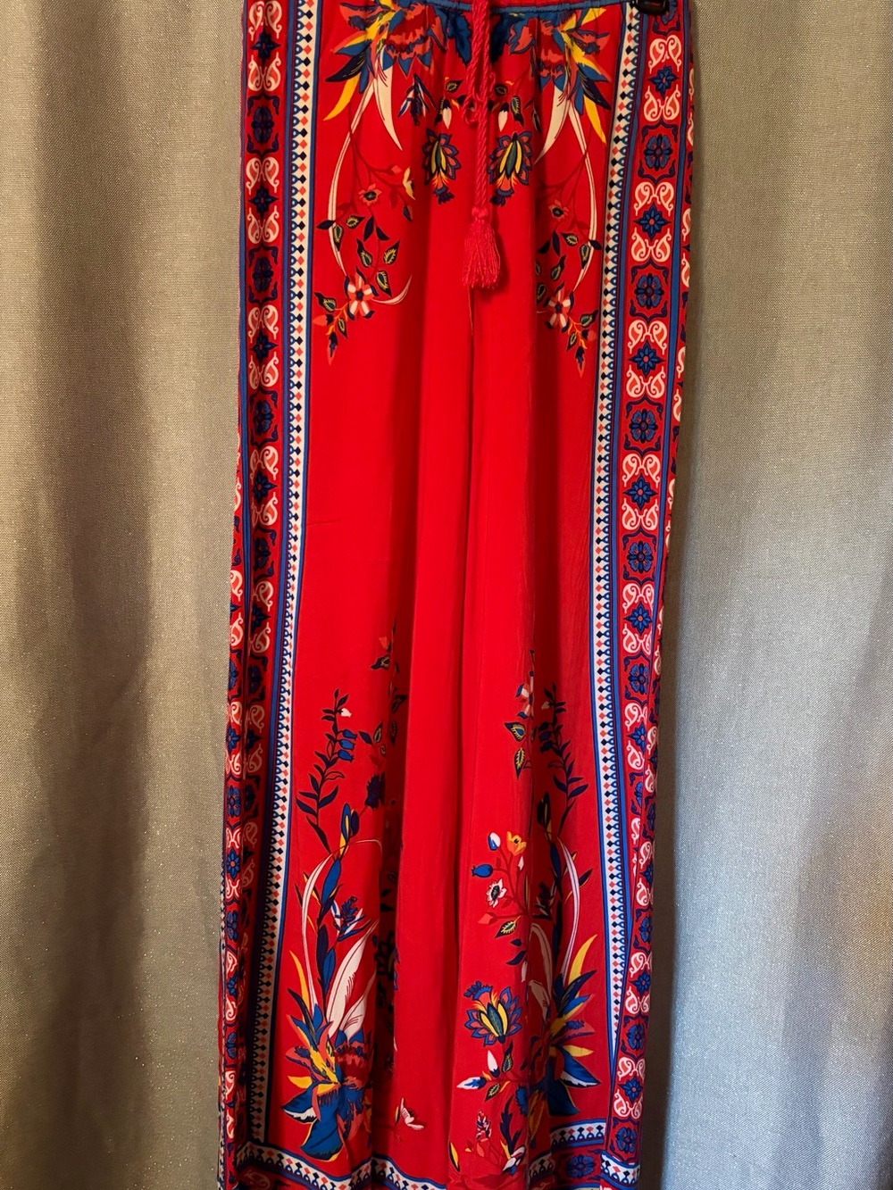 Flying Tomato Red Floral Palazzo Pants with Tassel Tie